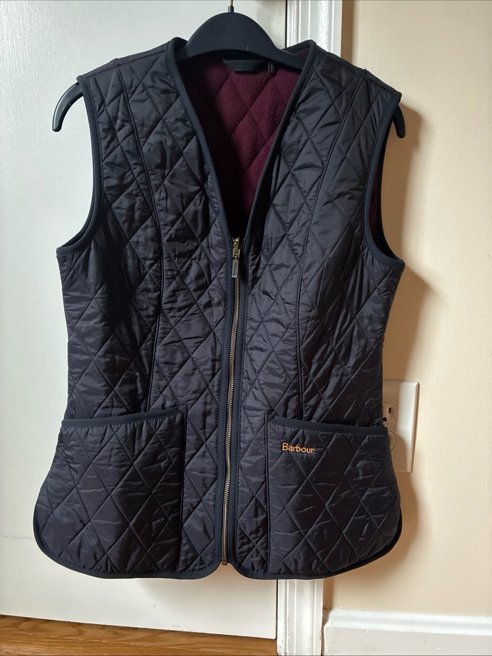 Barbour Black Quilted Women's Vest with Burgundy Lining